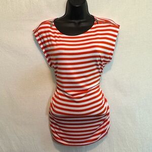 G-4 Chaus New York Orange & White Stripe Sleeveless Pullover Blouse Size L‎